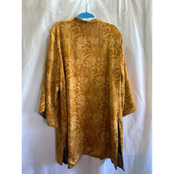 Reversible Boho Kimono Cardigan Mustard Chevron Print Flowy Sleeve Open Front - Picture 9 of 9